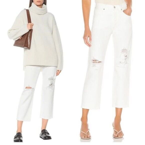 $228 CITIZENS OF HUMANITY EMERY CROP JEANS MOONSTONE WHITE DISTRESS SZ 29 - Picture 1 of 14